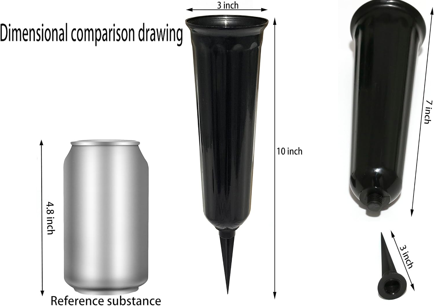 Memorial Floral Vases, Cemetery Vase, Headstones Flower Holder, Grave Cone Vase, Flower Pots for Outdoor Plants, Decorative Plastic Containers (Set of 6, Black)