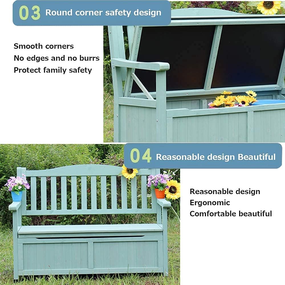 Terrace Park Benches Outdoor Storage Bench, Weatherproof Solid Wood Bench, Double Courtyard Bench with Backrest and Armrests, for Storing Gardening Tools/Outdoor Supplies,