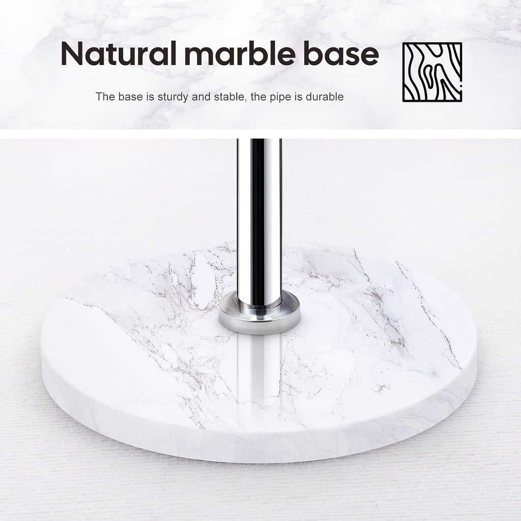 Homde Metal Coat Rack Stand: Natural Marble Base with 8 Hooks (Silver) | Stainless Steel Freestanding Clothes Tree Hanger for Coat Jackets Hat Scarves Handbags - Hall Hanger for Entryway Bedroom