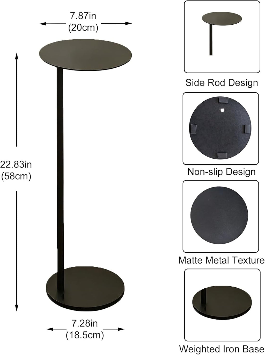 Metal Modern Drink Table, C Shaped Pedestal Table, Martini Round Side Table for Small Spaces, Livingroom, Bedroom, Black End Table with Stand, 7.87x7.87x22.83in