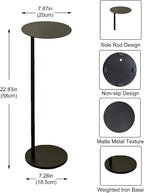 Metal Modern Drink Table, C Shaped Pedestal Table, Martini Round Side Table for Small Spaces, Livingroom, Bedroom, Black End Table with Stand, 7.87x7.87x22.83in
