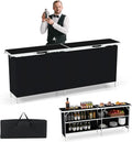 Giantex 81" Extra Long Portable Bar Table with 2-Tier Storage Shelves, Folding Mobile Bartending Station with Removable Skirt, Carry Case, for Events, Parties, Trade Shows (Black, 81''L x 32.5''H)