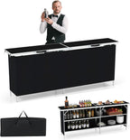 Giantex 81" Extra Long Portable Bar Table with 2-Tier Storage Shelves, Folding Mobile Bartending Station with Removable Skirt, Carry Case, for Events, Parties, Trade Shows (Black, 81''L x 32.5''H)