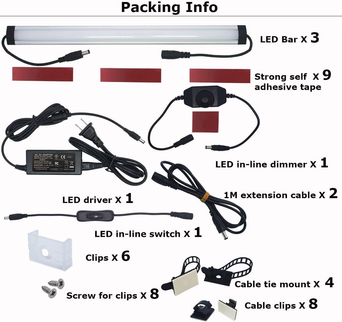 Litever Kitchen Under Cabinet LED Lighting Kits,3 PCS 1 Feet Super Bright LED Light Bars per Set, Daylight White 20W 1000 Lumen Dimmable Plug in for Kitchen Cabinets Counters Cases 5000K (3 Bars Kit)