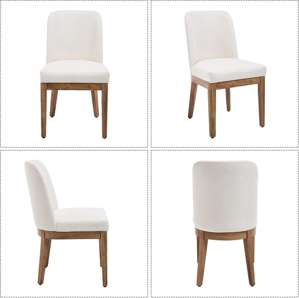Upholstered Dining Chairs Set of 4, Linen Fabric Living Room Chairs Mid Century Modern Armless Kitchen Chairs with Backrest and Wood Legs for Kitchen Dining Room Restaurant, Cream