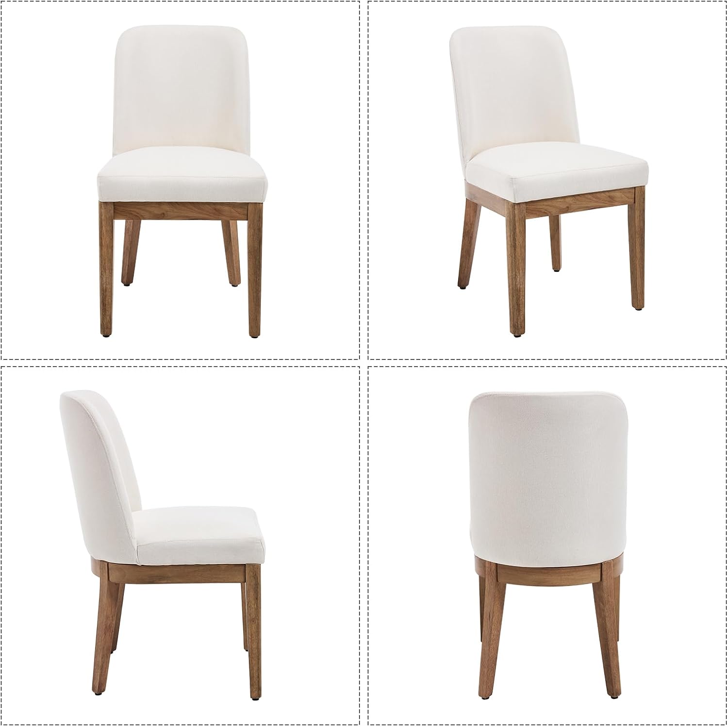 Upholstered Dining Chairs Set of 4, Linen Fabric Living Room Chairs Mid Century Modern Armless Kitchen Chairs with Backrest and Wood Legs for Kitchen Dining Room Restaurant, Cream