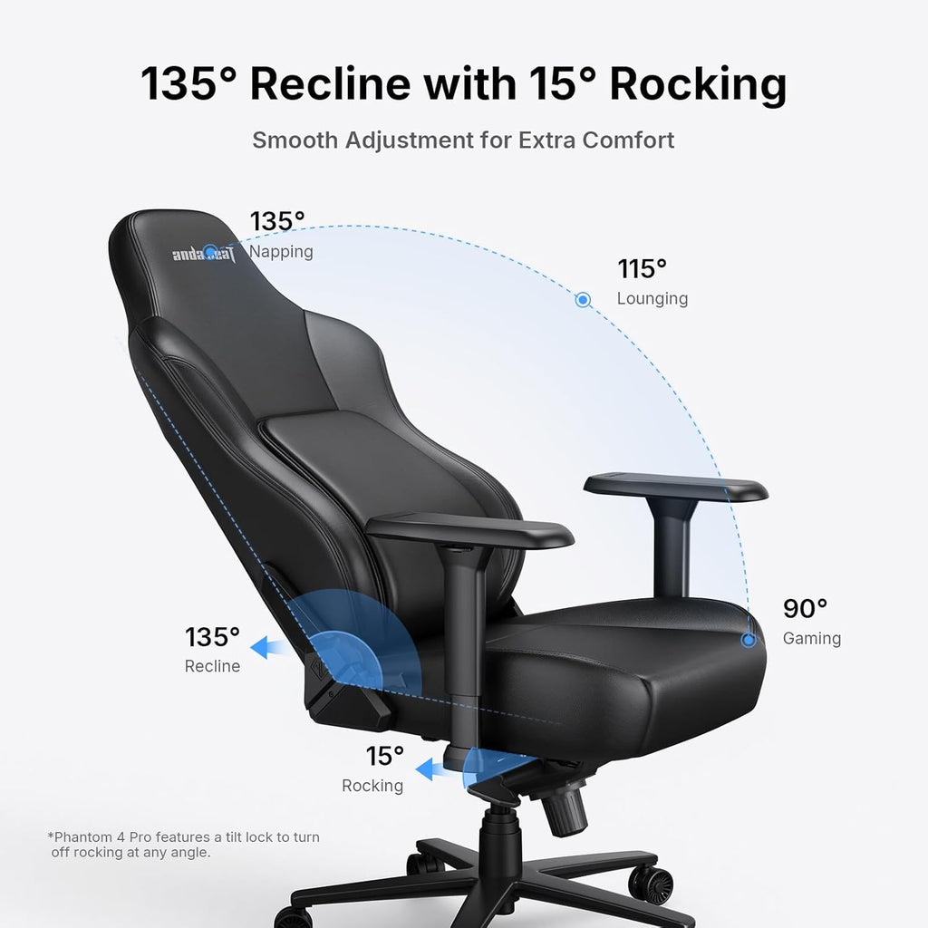 Anda Seat Phantom 4 Pro PVC Leather Gaming Chairs for Adults - Large Wide Seat Gamer Chair with Dynamic Lumbar Support, Ergonomic Video Game Seats with Magnetic Headrest - 3D Armrests, Royal Black