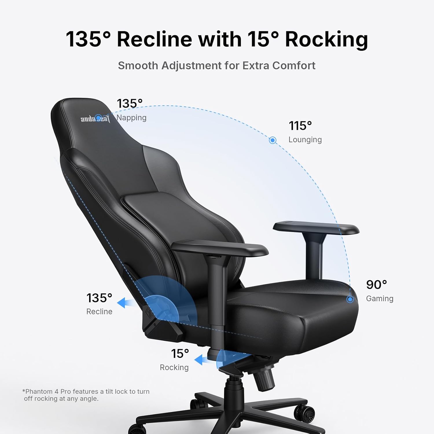 Anda Seat Phantom 4 Pro PVC Leather Gaming Chairs for Adults - Large Wide Seat Gamer Chair with Dynamic Lumbar Support, Ergonomic Video Game Seats with Magnetic Headrest - 3D Armrests, Royal Black