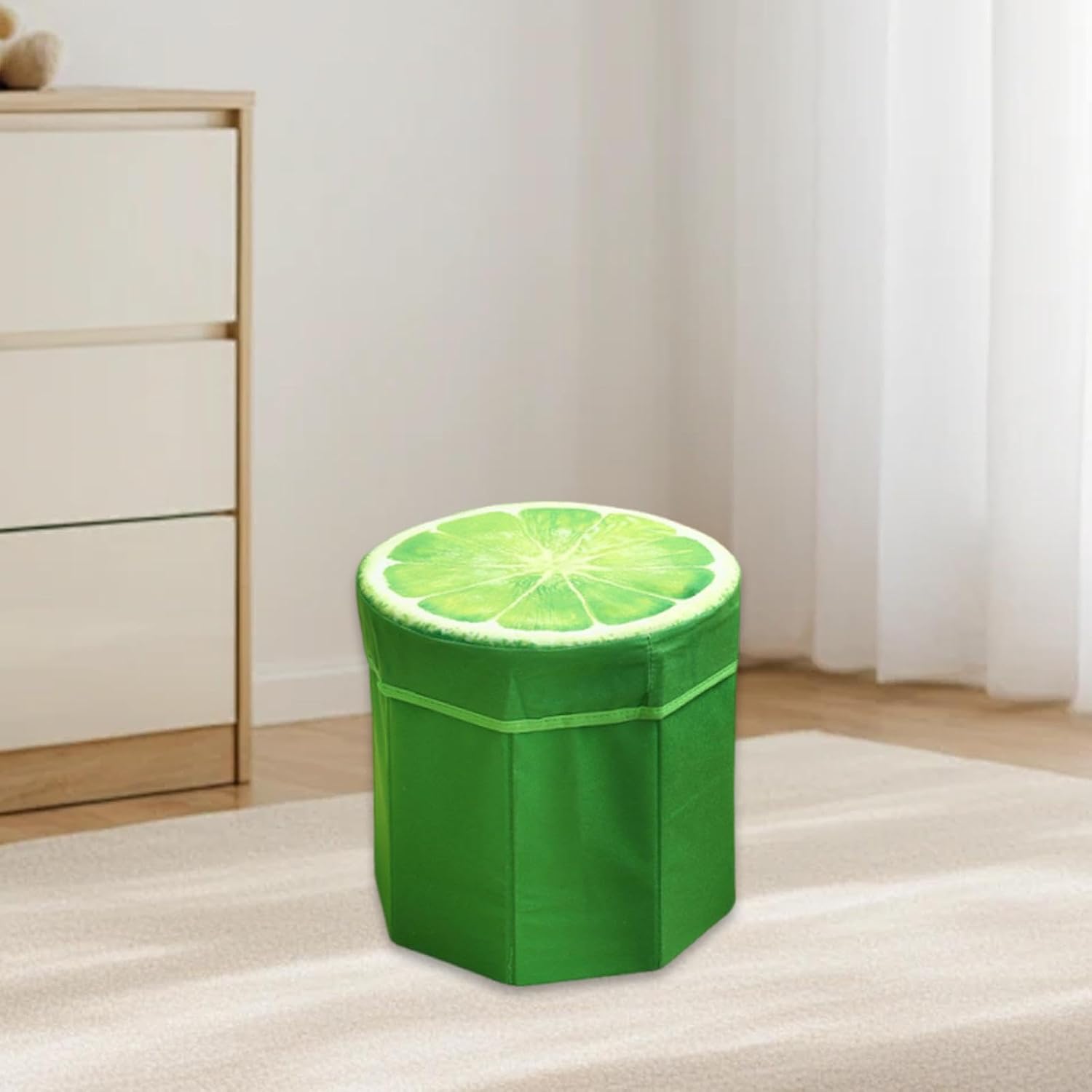 Folding Storage Ottoman Foot Rest Stool Toy Storage Box Seat Chest for Bedroom Office, Lemon