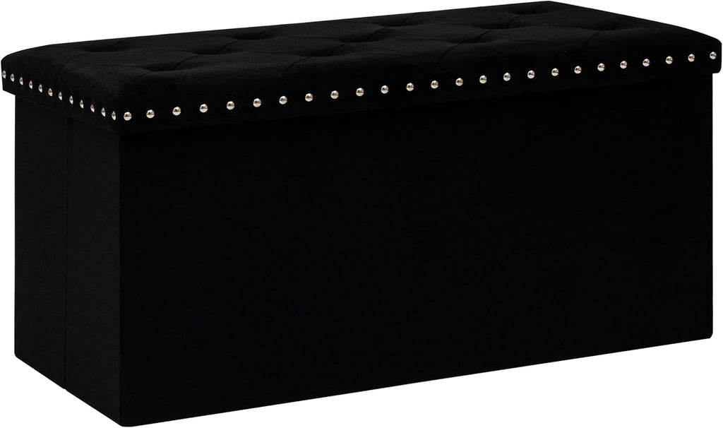 B FSOBEIIALEO Storage Ottoman Cube Folding Tufted Ottomanse, Storage Boxes Footrest for Bedroom, Luxury Velvet Fabric 30 * 15 * 15 Inches Black