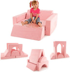 Costzon Convertible Toddler Couch, 8PCS Kids Modular Play Sofa w/Detachable Cover for Playroom, Creative Couch for Playing, Creating & Sleeping, Imaginative Furniture for Girls & Boys (Pink)