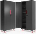Metal Storage Cabinet with Wheels,71" Garage Cabinets with 4 Adjustable Shelves and Lockable Doors,Black Locking Cabinet Suitable for Garages,Home,Office