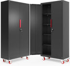 Metal Storage Cabinet with Wheels,71" Garage Cabinets with 4 Adjustable Shelves and Lockable Doors,Black Locking Cabinet Suitable for Garages,Home,Office