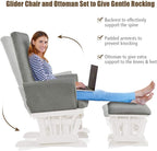 LDAILY LUARANE Hoop Glider and Ottoman Cushion Set, Wooden Rocking Nursery Chair with Cushioned Armrests Detachable Cover, Upholstered Glider with Nursing Ottoman for Napping Nursing Reading (Grey)