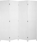 6ft Room Divider, 4 Panel Folding Privacy Screen with Hand-Woven Opaque Design, Extra Stable Wood Partition Wall, Freestanding Portable Separator for Home Office (White, 4 Panels)