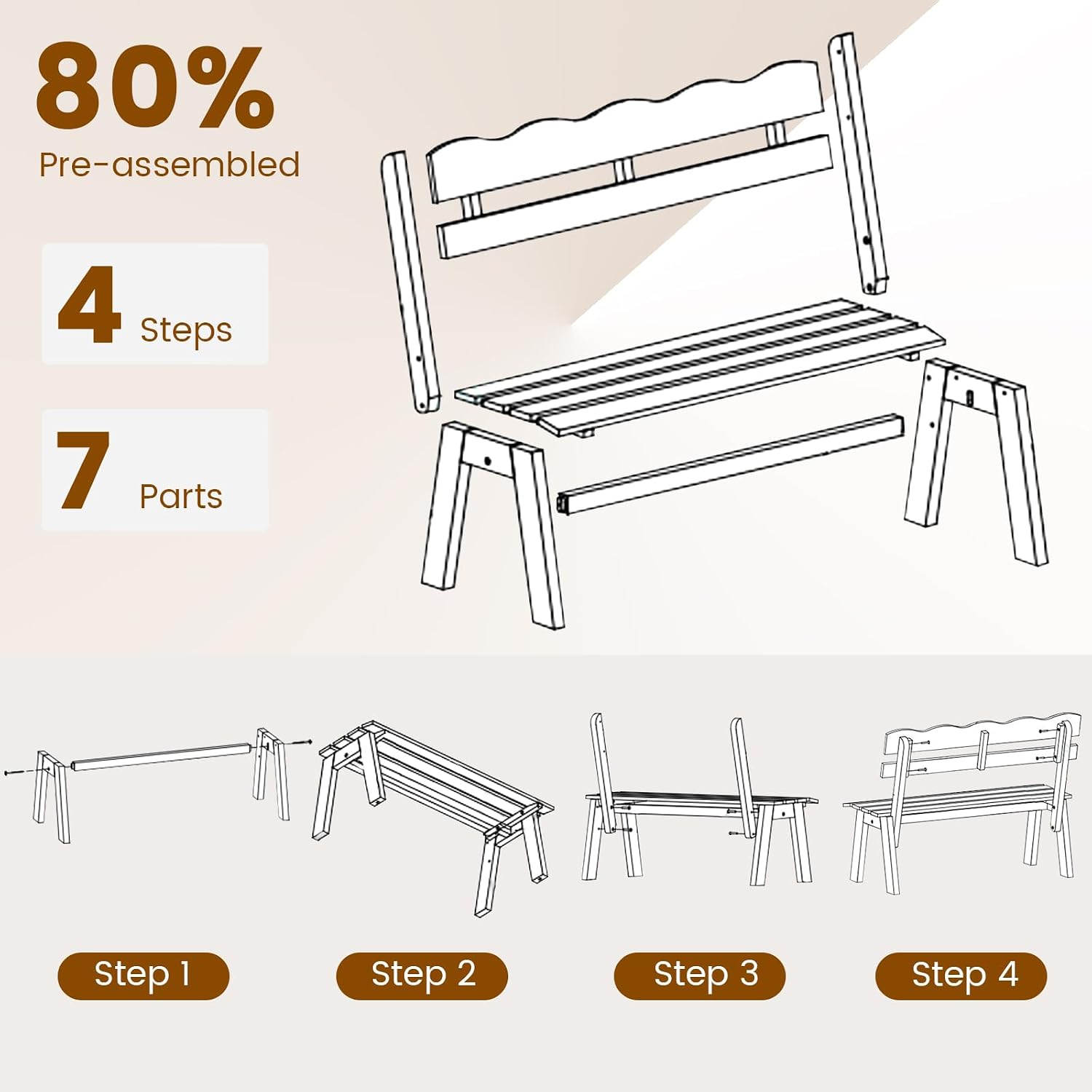 Tangkula Acacia Wood Outdoor Bench with Backrest, 2-Person Patio Garden Bench with Waved Backrest and Slatted Seat, 800 lbs Weight Capacity, Outside Loveseat for Front Porch, Balcony, Backyard, Park