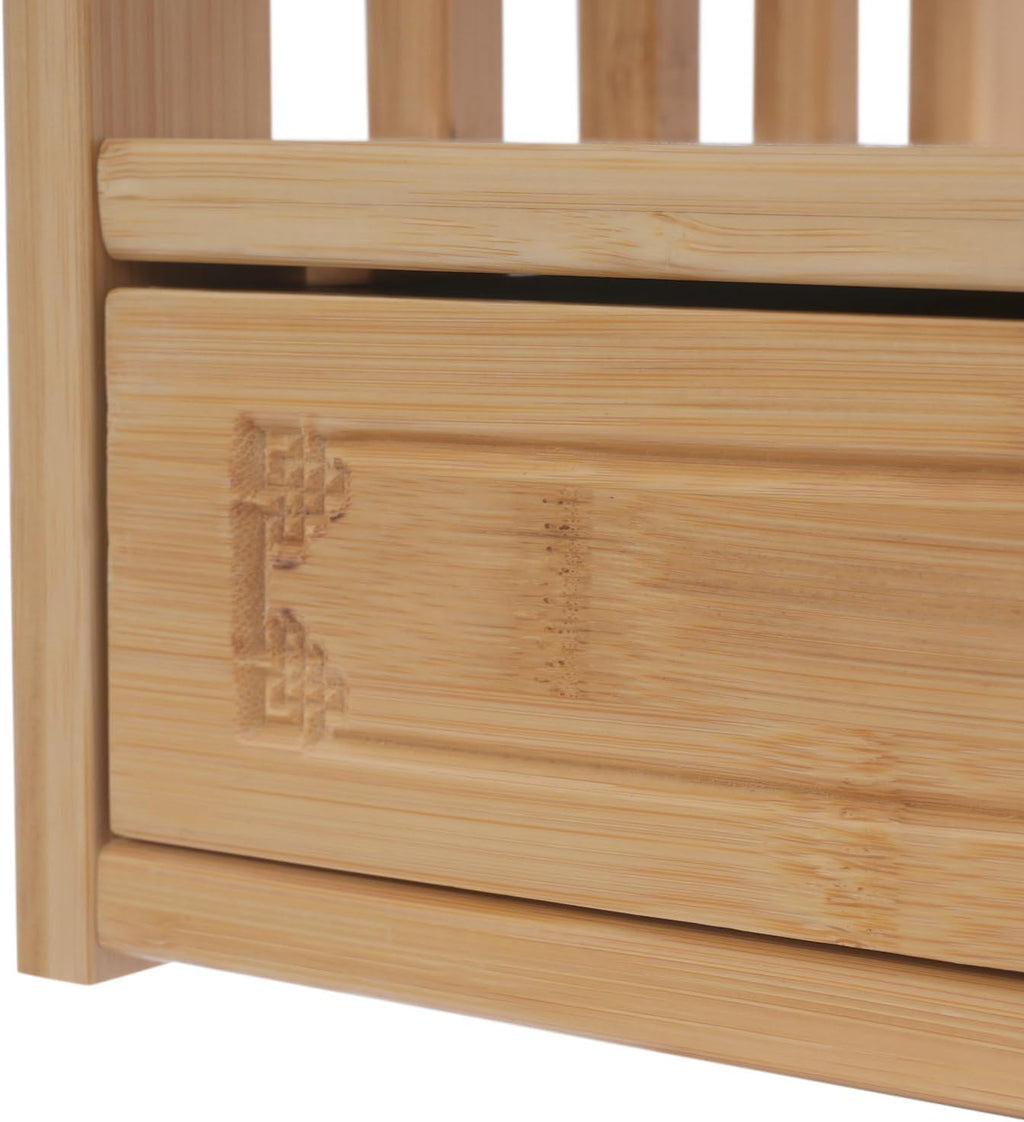 Meditation Table, 3-Tier Bamboo Altar Floor Tables for Spiritual, Puja Table with Drawer for Prayers, Worship or Bamboo Furniture for Displaying Plants and Books