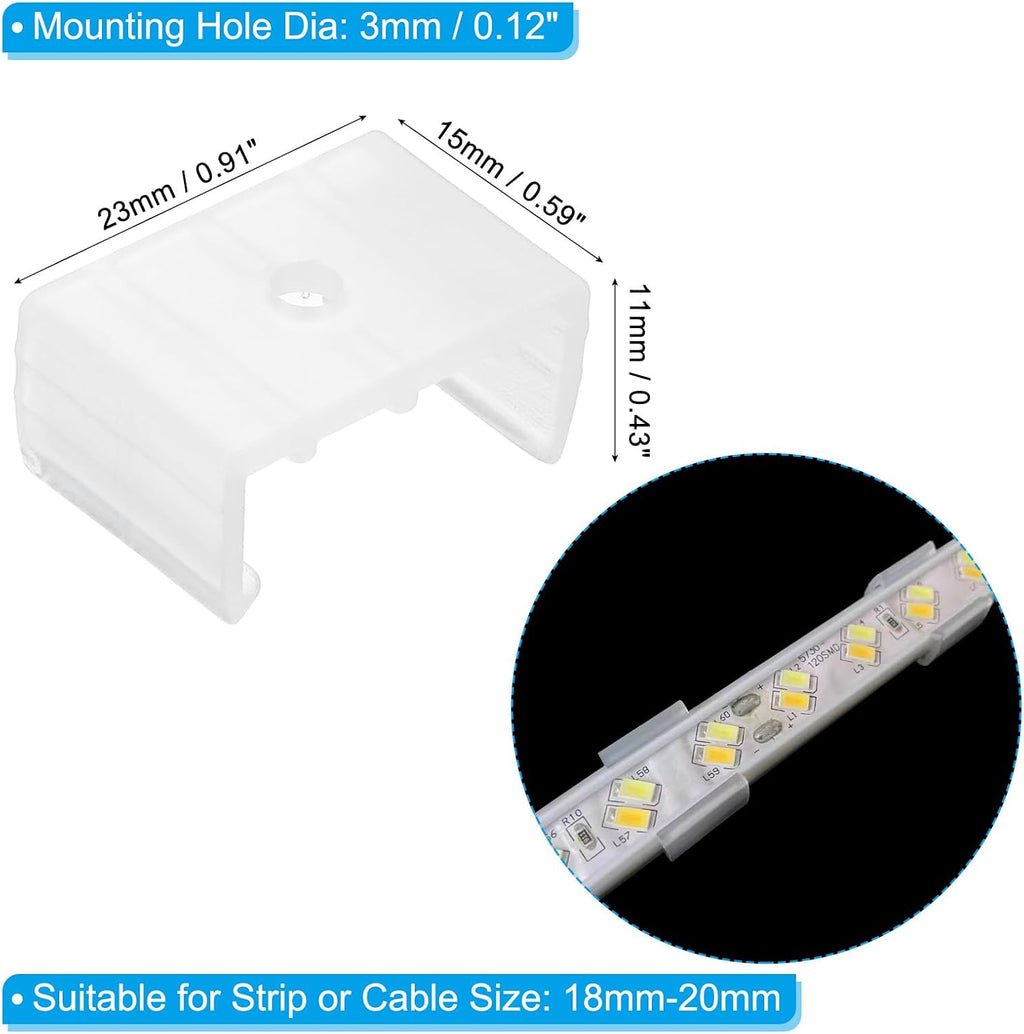 PATIKIL LED Strip Light Clips, 100 Pack Mounting Bracket Fixing Clips Plastic Clamp Holders with Screws for 18mm-20mm Neon RGB Light Cable Ribbon, Translucent