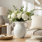 Nordic Minimalist 10 Inch Tall White Ceramic Vase, Modern Flower Vase for Dried Pampas Grass and Fresh Bouquets, Elegant Tabletop Centerpiece for Living Room, Shelf, or Entryway Decor