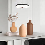 3 Pcs Ceramic Vases for Pampas Grass Modern Terracotta Vase Brown for Home Decor Round Matte Boho for Table Decor Living Room Minimalist Nordic Centerpiece Decorations, 7.1", 5.8", 4.9"