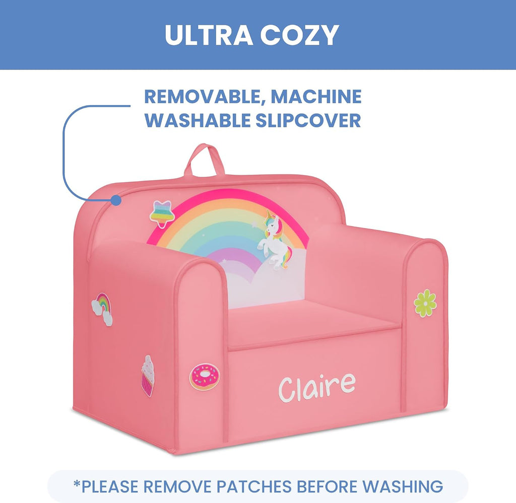 Delta Children Personalized Mix & Match Cozee Kids Chair with Interchangeable Patches, Rainbow