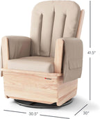Foundations SafeRocker Glider Rocker with Steel Swivel - Baby Feeding and Rocking Chair for Nursery, Daycare Environment - Nursery Rocking Chairs with Wood Skirt Base - Tan Vinyl