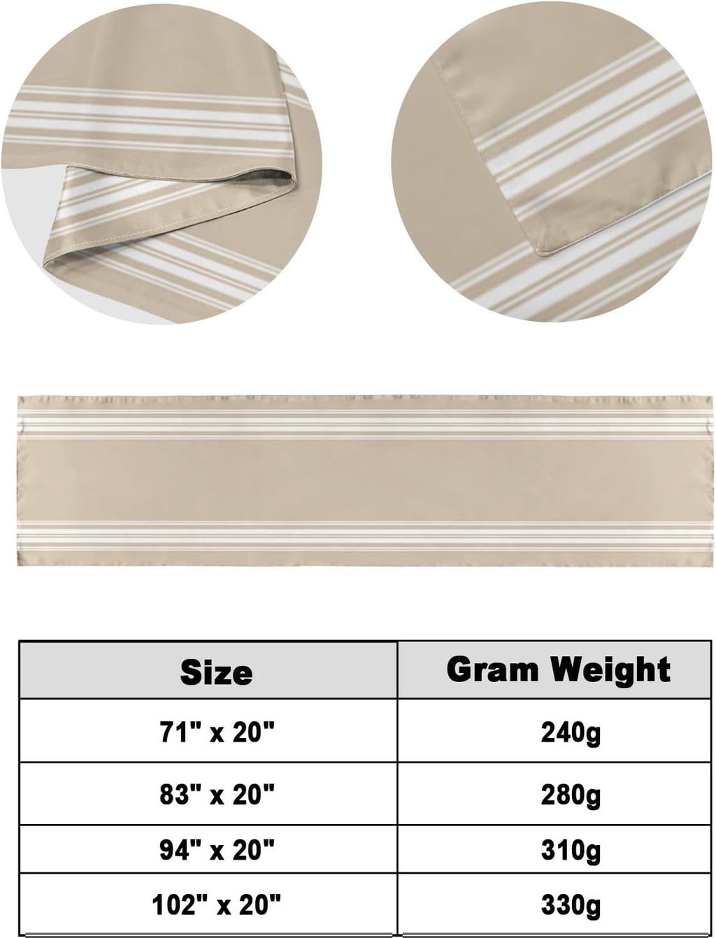 Bed Runner for Cal.King Size Bed, Beige Striped Bed Scarf Throws for Foot of Bed, Farmhouse Luxurious White Stripes Modern Abstract Art Bedding Protector Bed Runners for Hotel/Home, 102 x 20 Inch