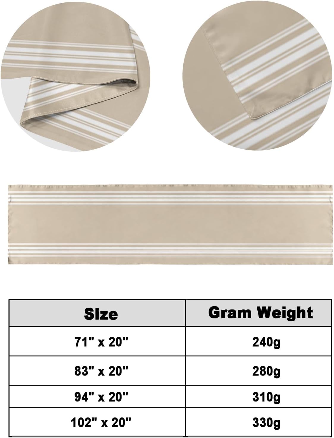 Bed Runner for Cal.King Size Bed, Beige Striped Bed Scarf Throws for Foot of Bed, Farmhouse Luxurious White Stripes Modern Abstract Art Bedding Protector Bed Runners for Hotel/Home, 102 x 20 Inch