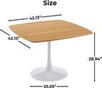 42" Natural Tulip Table, Square Dining Table for 4, Pedestal Table with Metal Base, Mid Century Bistro Table for Kitchen & Small Spaces