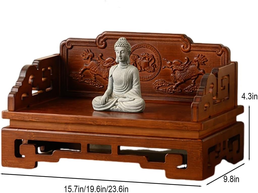 Bamboo Buddha Altar Cabinet, Prayer Meditation Table, Chinese Carving Buddhist Altar Shelf for Living Room, Bedroom, Office(19.6 * 9.8 * 4.3in)