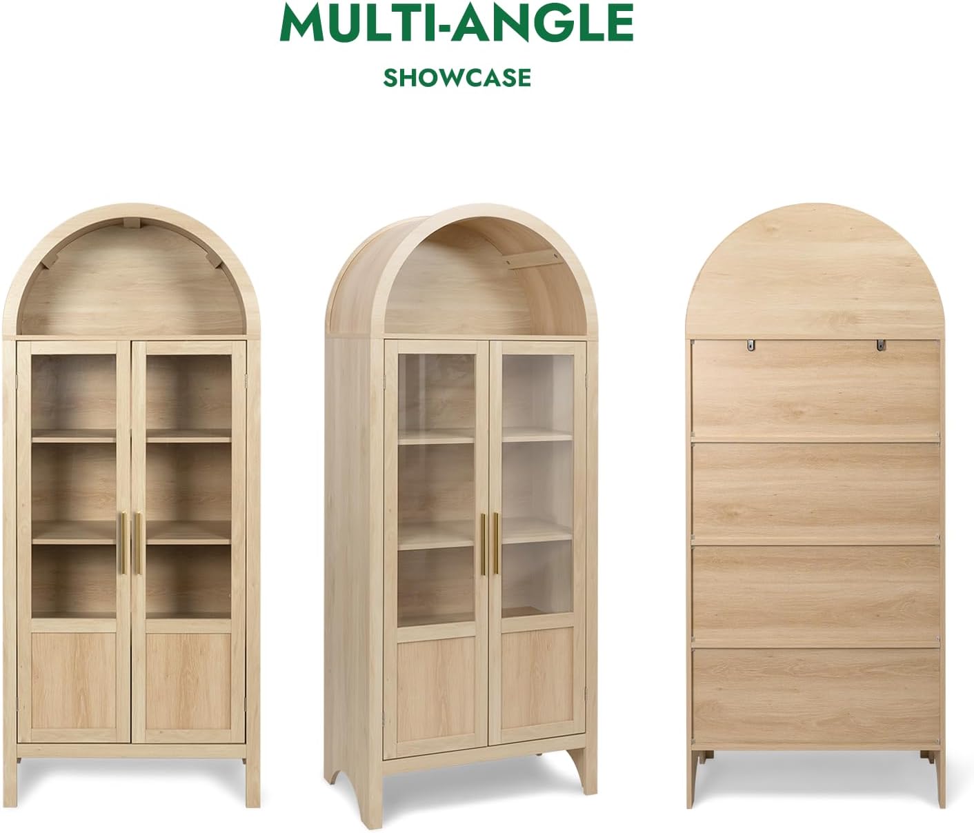 Arched Storage Cabinet with 2 Doors and 5-Tier Shelves for Living Room, 71" Tall Wooden Pantry Cabinet for Dining Room and Kitchen, Floor Bathroom Organizer, Natural Wood Color