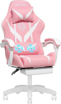 HOFFREE Pink Gaming Chair for Girls with Massage Computer Gamer Chair with Footrest and Lumbar Support Reclining PC Game Chair with Headrest for Gaming Room