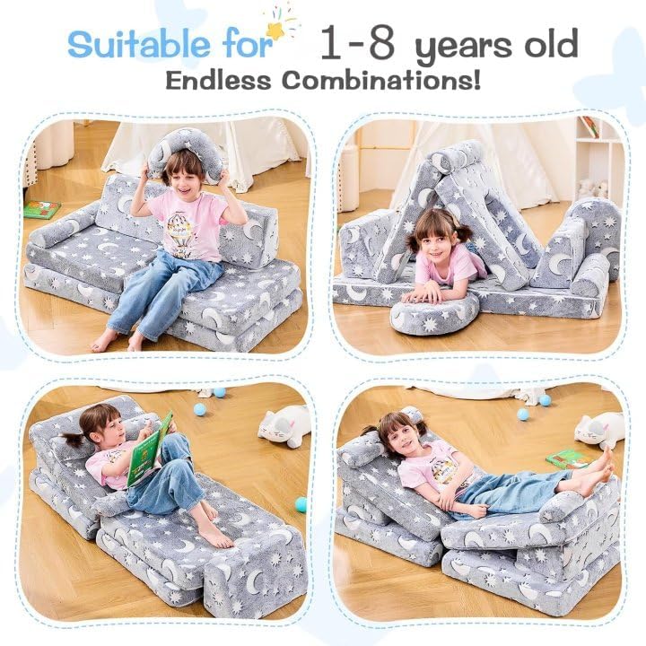 IFNOW Star Modular Kids Play Couch for Toddlers 1-3, Convertible & Washable Toddler Foam Couch for Playroom & Living Room, Glow-in-the-Dark, Apartment Friendly CPC Certified Building Fort Play Couch