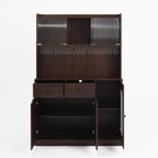 71" Freestanding Kitchen Pantry, Large Dish Storage Cabinet with Fluted Glass Doors and Microwave Stand for Kitchen, Dining and Living Room Walnut