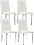 Modern Dining Chairs Set of 4, Button Tufted Upholstered Parsons Chairs with Silver Metal Legs, White PU Leather Kitchen Chair for Dining Room, Kitchen, Restaurant