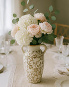 Vintage Ceramic Vase with Handles, 9.45 Inch Crackle Glaze Floral Pattern Vase, Rustic Farmhouse Decorative Flower Vase for Table Centerpieces, Boho & Chinoiserie Home Decor