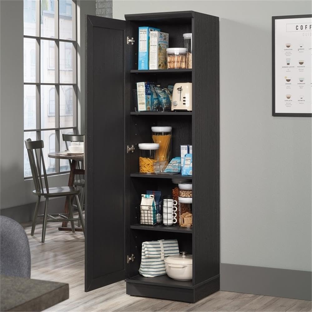 MAKLAINE Engineered Wood Single Door Pantry, 71 in Tall, Raven Oak Finish, Adjustable Shelves, Reversible Door, Compact Design for Kitchen, Dining Room, or Garage Storage