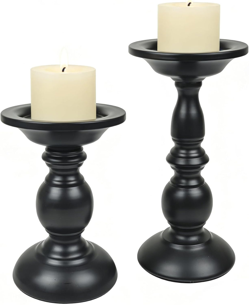 Earl Diamond Matte Black Pillar Candle Holders Set of 2, Vintage Iron Candle Holder for Table Centerpiece, Fireplace Decor, Dining and Living Room Decoration, Applicable to Pillar Candles