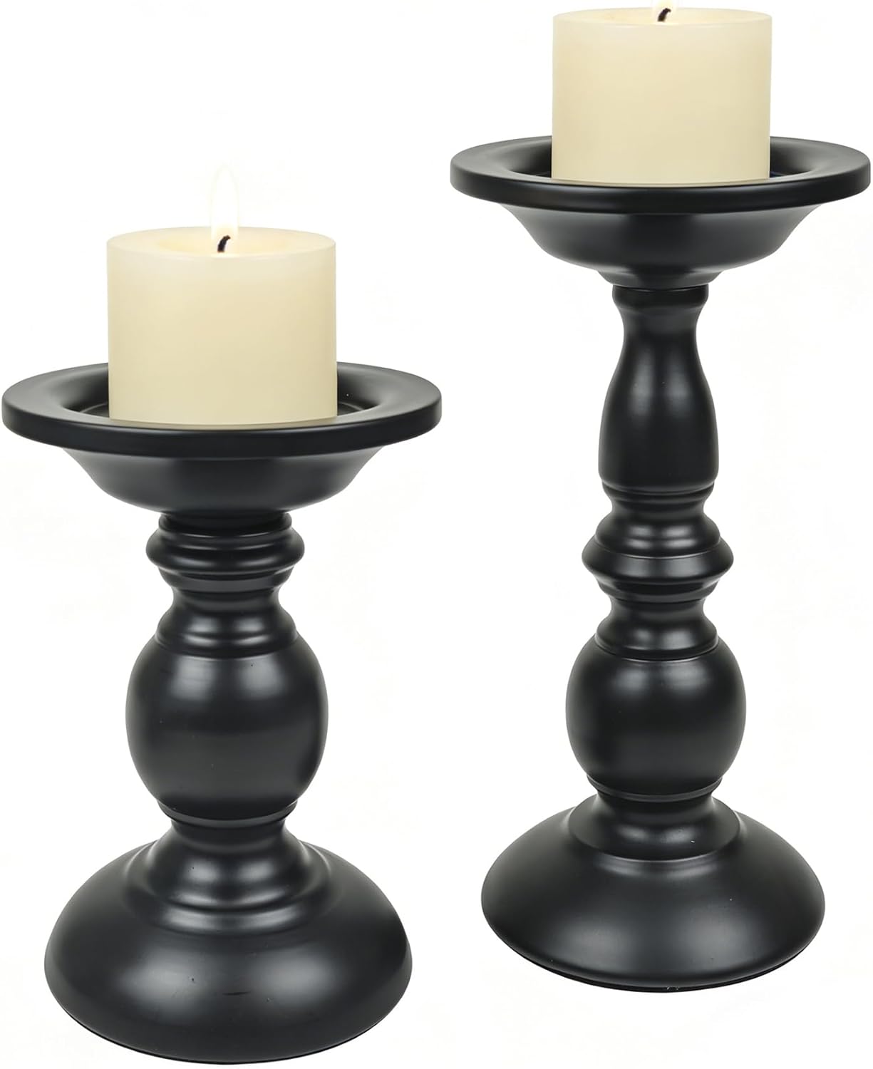 Earl Diamond Matte Black Pillar Candle Holders Set of 2, Vintage Iron Candle Holder for Table Centerpiece, Fireplace Decor, Dining and Living Room Decoration, Applicable to Pillar Candles