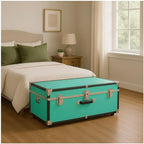 HomeStock Rustic Romance Heavy Duty 30" Under Bed College Storage Trunk with Lock, Latch Closure Type, 15.75" D x 30" W x 12.25" H, Ideal Camp Dorm Room Trunk Footlocker Teal