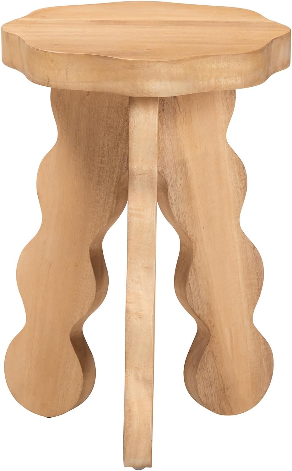 Bali & pari Sino Acacia Wood Multipurpose Accent Stool - Sculptural End Table with Wavy Tripod Base for Living Room, Bedroom or Dining Room