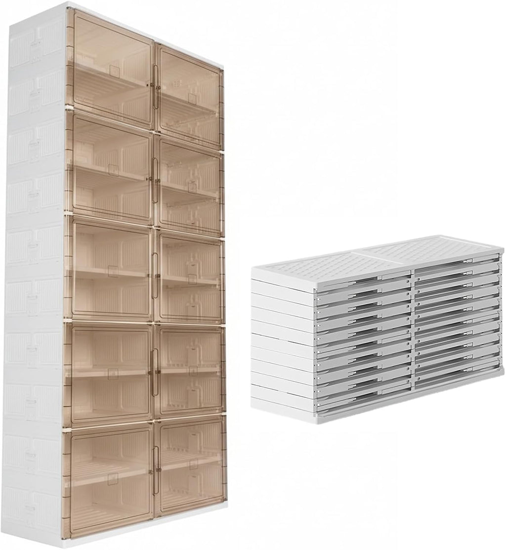 10 Tiers 40 Pairs Large Plastic Folding Shoe Cabinet with Doors Foldable Shoe Rack Organizer Cabinet for Closet Entryway Living Room
