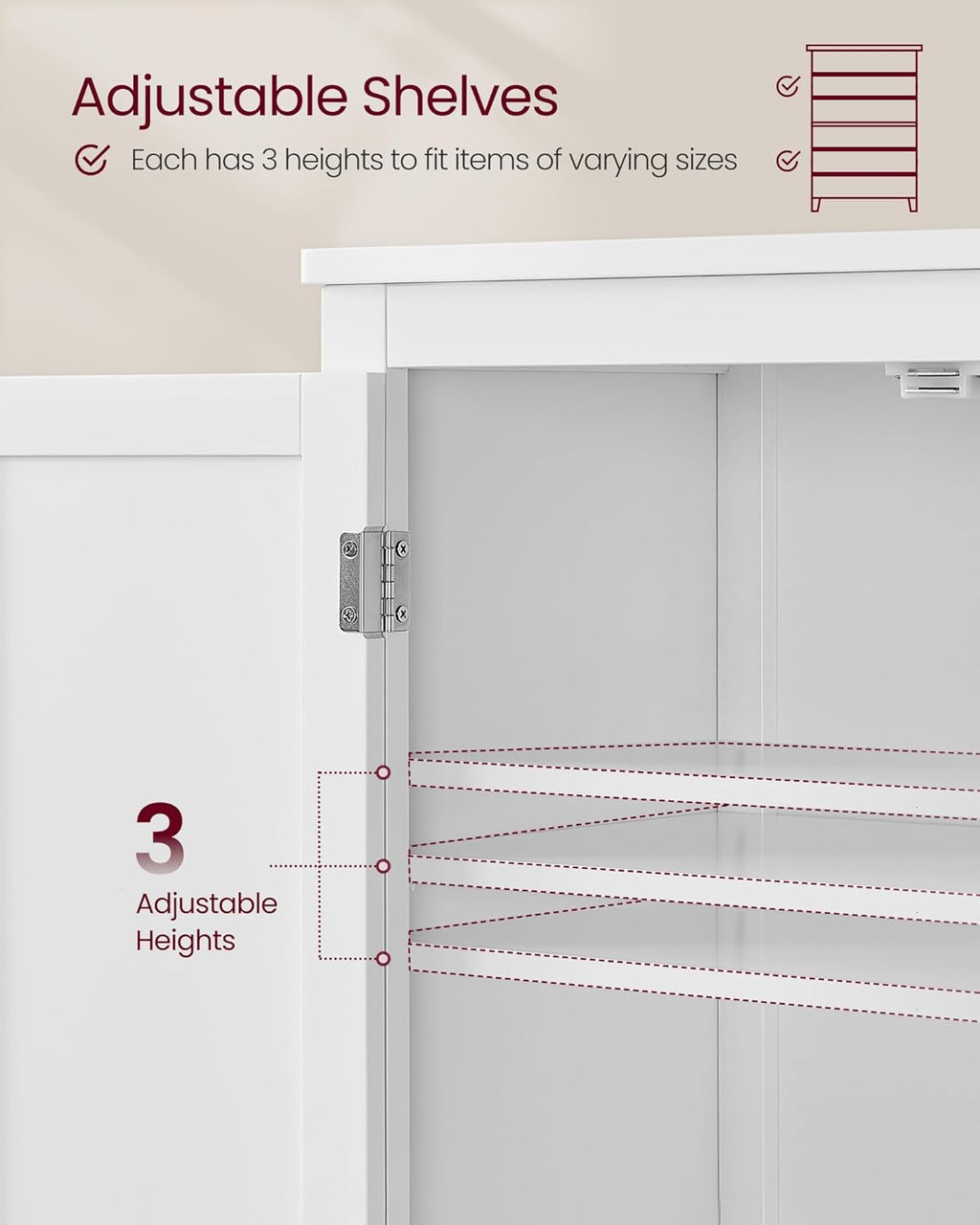VASAGLE Floor Storage Cabinet, Freestanding Storage Unit with 4 Doors, Adjustable Shelves, 11.8 x 23.6 x 66.9 Inches, for Entryway, Bathroom, Cloud White UBBC550W01
