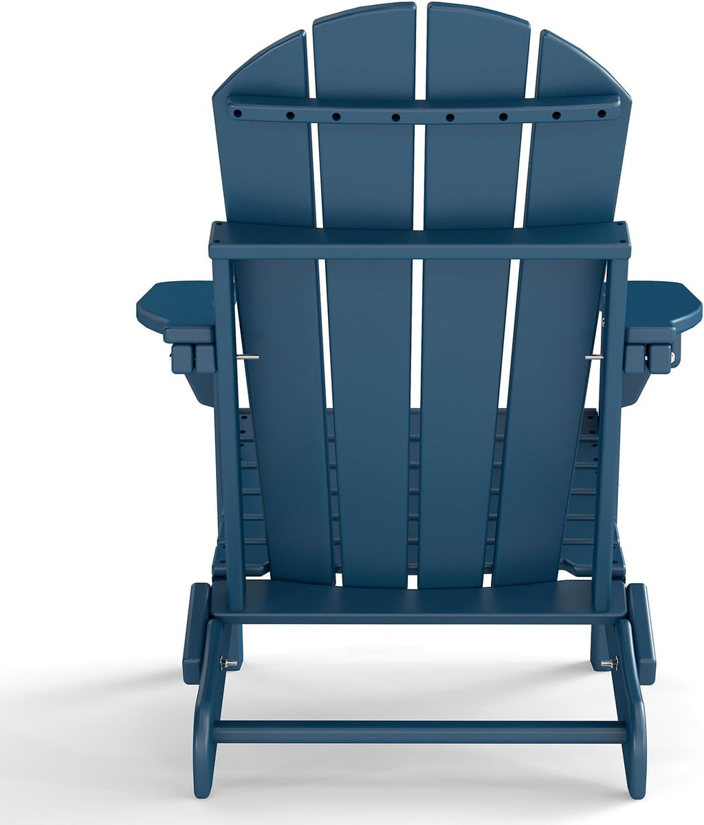 Folding Adirondack Chairs Set of 2，HDPE，Fire Pit Chair with Cup Holder,Blue