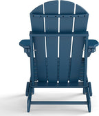 Folding Adirondack Chairs Set of 2，HDPE，Fire Pit Chair with Cup Holder,Blue
