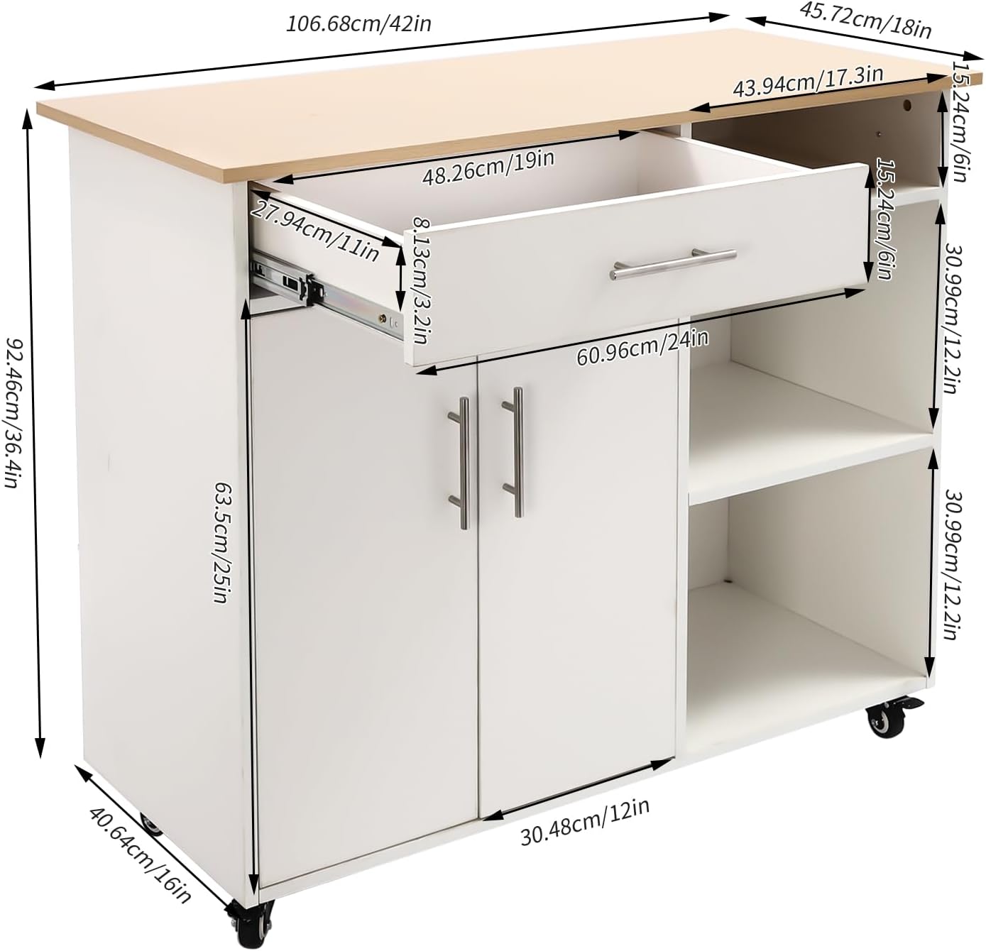 Kitchen Island Cart with Storage, Kitchen Island Cart with Storage, Adjustable Shelf & Towel Rack, Rolling Island Table, Rolling Kitchen Trolley Cart with Brakes for Kitchen,Dinning Room,Black