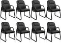 CLATINA Classic Leather Soft Reception Chair with Padded Armrests and Sled Base, Executive Guest Chair for Office Computer Desk Conference Waiting Meeting Room, Black (8 Pack)