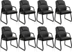 CLATINA Classic Leather Soft Reception Chair with Padded Armrests and Sled Base, Executive Guest Chair for Office Computer Desk Conference Waiting Meeting Room, Black (8 Pack)