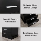 Halitaa Black LED Nightstand with Charging Station, Side Table with 3 Drawers and Light, End Table with Open Storage, Beside Cabinet for Bedroom (Black)
