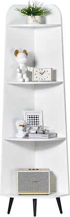 VECELO Large Tall Corner Shelf, 66.93" H 4-Tier Corner Storage Organizer, Freestanding Corner Display Rack for Living Room Bedroom Home Office, White